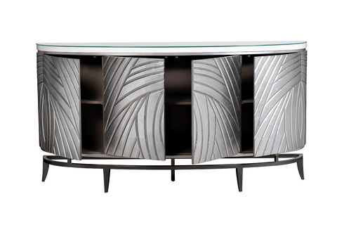 Комод округлый с дверцами 97x41x182см Garda Decor серебристый