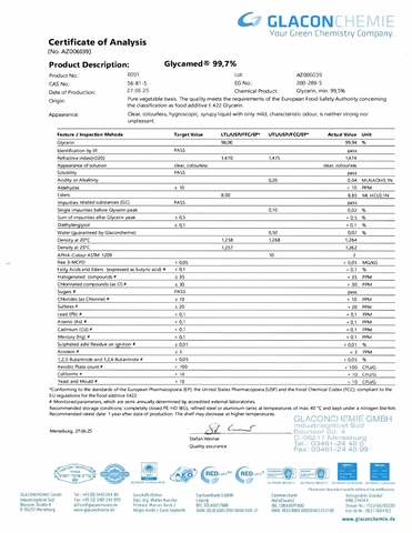 Глицерин Германия пищевая добавка Е-422 производство GLACONchemie 26кг