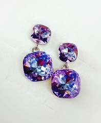 Серьги с кристаллами два квадрата, 6 цветов