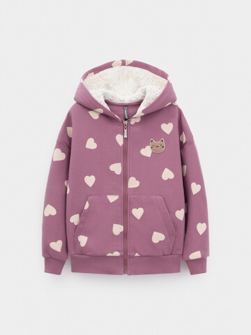 джемпер  для девочки  КР 302826/темная орхидея,сердечки к591