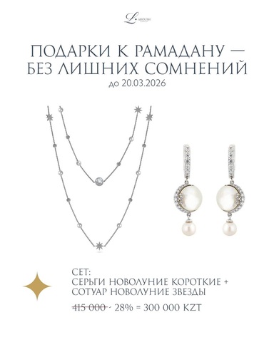 Серьги Новолуние Короткие Перламутр + Сотуар Новолуние Звезды