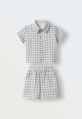 3143-340 Комплект рубашка и шорты из муслина (клетка синяя)