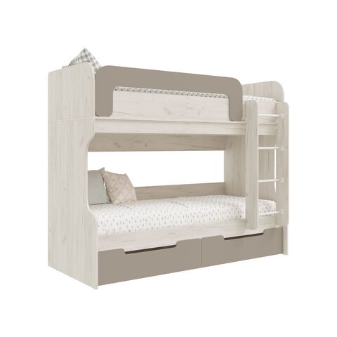 Юниор-4 Кровать 2-х ярусная (чердак) (Шарли Мокко, Дуб Крафт Белый)