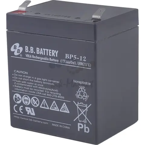 Аккумуляторная батарея B.B. Battery BP 5-12 BB (12V 5Ah ДхШхВ 90х70х106 мм, масса 1,8 кг) клеммы F2