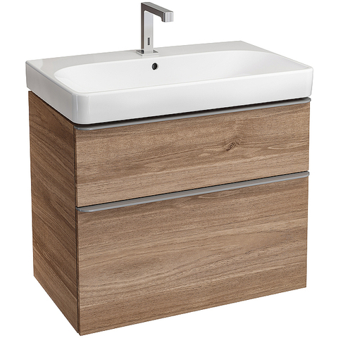 Шкафчик для раковины Geberit Smyle Square, с двумя выдвижными ящиками: B=73.4см, H=61.7см, T=47см, Пекан / Меламин, древесная структура