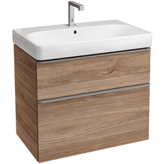 Шкафчик для раковины Geberit Smyle Square, с двумя выдвижными ящиками: B=73.4см, H=61.7см, T=47см, Пекан / Меламин, древесная структура фото