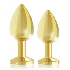 Набор из 2 золотистых анальных пробок с фиолетовыми кристаллами Booty Plug Original Luxury Set - 