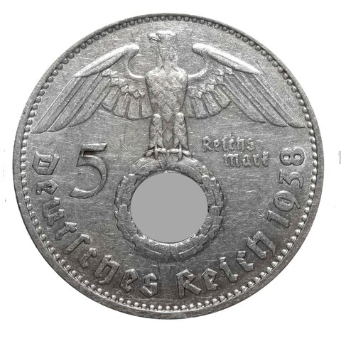 5 марок 3 рейх. 1938 год. (F). XF+