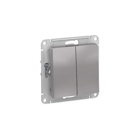 Выключатель двухклавишный 10AX 250 В IP44. Цвет Алюминий. Schneider Electric AtlasDesign. ATN440351