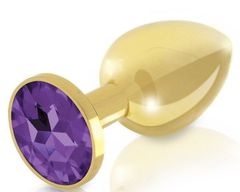 Набор из 2 золотистых анальных пробок с фиолетовыми кристаллами Booty Plug Original Luxury Set - 