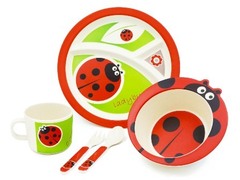 Набор бамбуковой посуды  Божья коровка ,тарелка, миска, кружка, приборы, 5 предметов   4591122