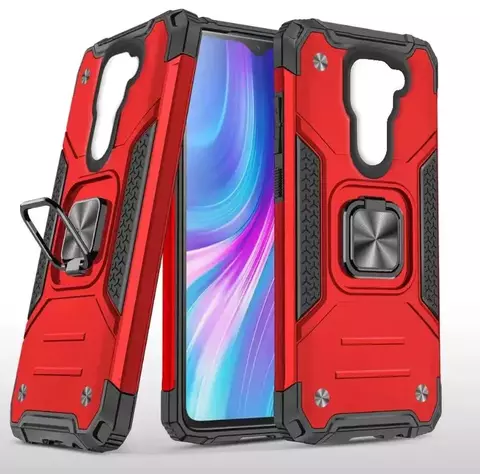 Противоударный чехол Strong Armour Case с кольцом для Xiaomi Redmi Note 9 (Красный)