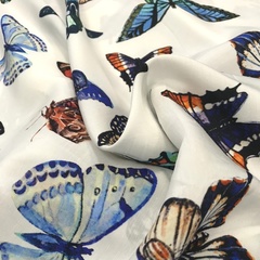 Ткань хлопок сатин  с эластаном с бабочками 2052