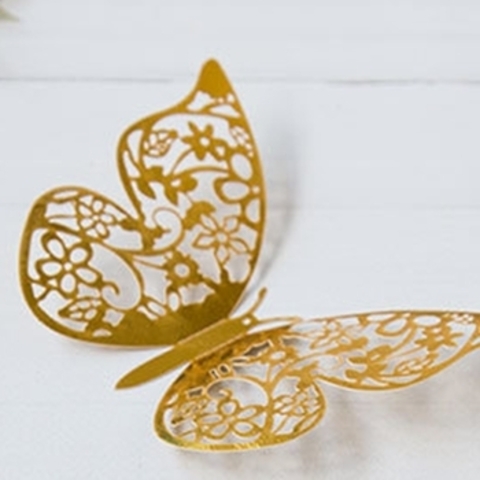 Бабочки декоративные золотые 8, 10, 12см арт 111-001150 (12шт)
