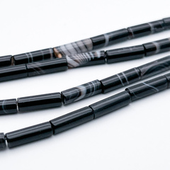 Агат черный бусины (тонированный), размер около 13,5*4 мм, цена за 13 шт (1/2 нити)