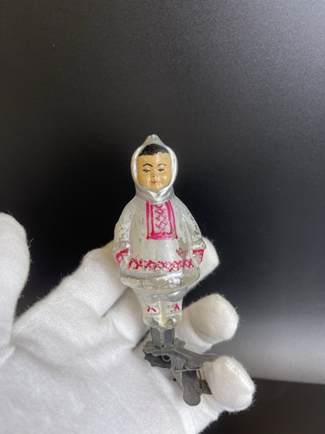 Ёлочная игрушка на прищепке девочка чукча, якут, набор дружба народов, винтажная СССР 1960-1990 гг