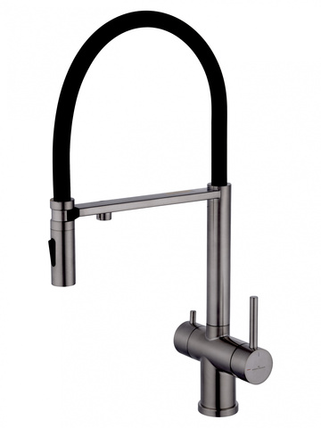 WONZON & WOGHAND WW-88458009-BGM Смеситель для кухни с гибким изливом и подключением фильтра, темный графит