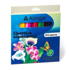 
          Карандаши цветные Alingar 24 цв., "Фантазия" деревянные, трехгранные, заточенные, грифель 3.0 мм, картон. уп., европодвес
