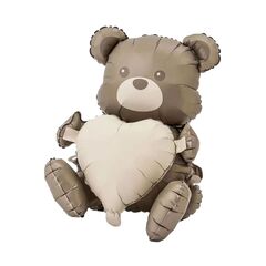 К Сидячая фигура, Мишка с сердцем, Коричневый, Сатин, 66*66 см, 1 шт. (Под воздух)