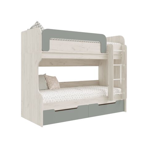 Юниор-4 Кровать 2-х ярусная (чердак) (Шарли Бриз, Дуб Крафт Белый)