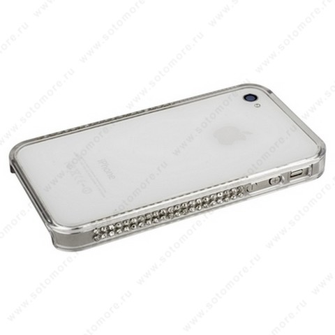 Бампер пластиковый для iPhone 4s/ 4 со стразами прозрачный