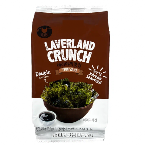 МОРСКАЯ КАПУСТА СУШЁНАЯ СО ВКУСОМ СОУСА ТЕРИЯКИ LAVERLAND CRUNCH MANJUN, КОРЕЯ, 4,5 Г