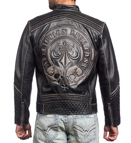 Affliction | Куртка мужская кожаная LEMMY LEATHER JACKET 110OW145 спина на модели