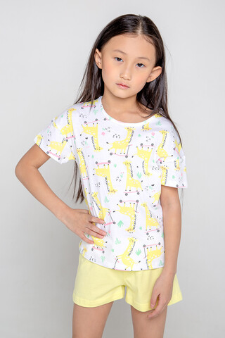 Пижама  для девочки  К 1535/жирафы на самокатах+бл.желтый