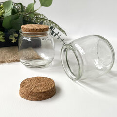 Баночки - бутылочки с пробкой декоративные, стеклянные, прозрачные около 180 мл, 7,3*7,2 см, набор 2 штуки.