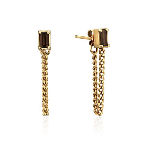 Гвоздики CRYSTAL CHAIN позолота с дымчатым Кварцем