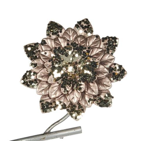 Цветок на клипсе 12см Goodwiil Metallic Flower On Clip шампань с черным