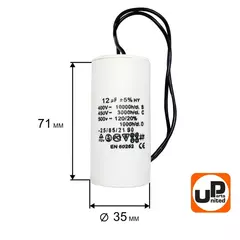 Конденсатор UNITED PARTS CBB60, 12 мкФ, 450В, гибкие выводы (90-0325)