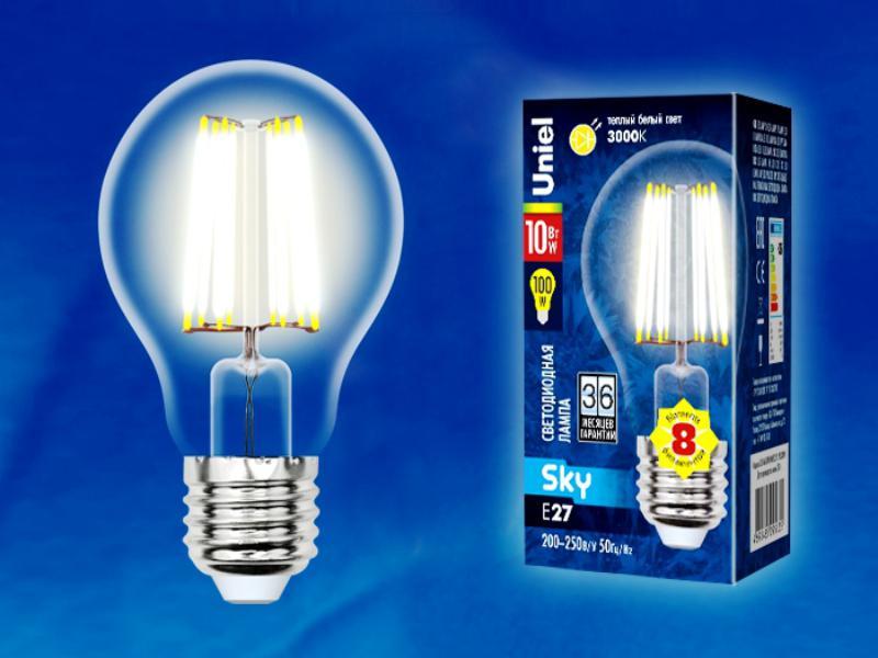 Uniel Лампа LED-A60-10W/WW/E27/CL Sky (теплый свет)