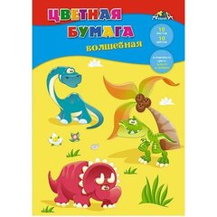 
          Бумага цветная Апплика, А4, мелованная, 10 листов, 10 цветов, зол+серебро, на скрепке, "Динозаврики"