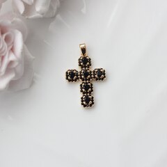 Подвеска Крестик с черными фианитами 27*19 мм, позолота, П1002