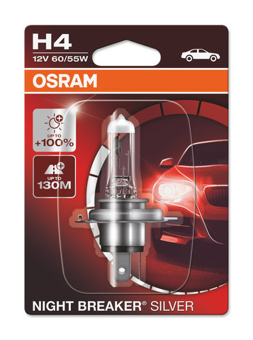 ЛАМПА ФАРЫ H4 60/55W OSRAM NIGHT BREAKER SILVER +100%