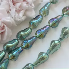 Бусины стеклянные, бирюзово-зелёный с переливами, фриформ 22*13 мм, 1 бусина, МК046