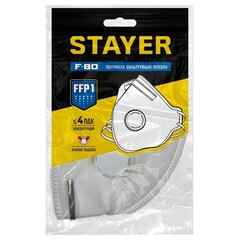 STAYER FV-80, класс защиты FFP1, плоская, фильтрующая полумаска с клапаном выдоха (11113)
