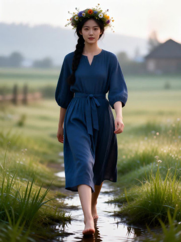 Яночка. Платье льняное базовое под пояс PL 422623