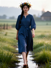 Яночка. Платье льняное базовое под пояс PL 422623