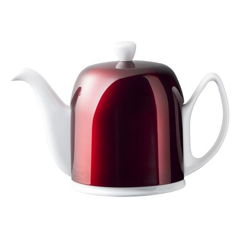 Фарфоровый заварочный чайник на 6 чашек с красной крышкой, белый, артикул 238934