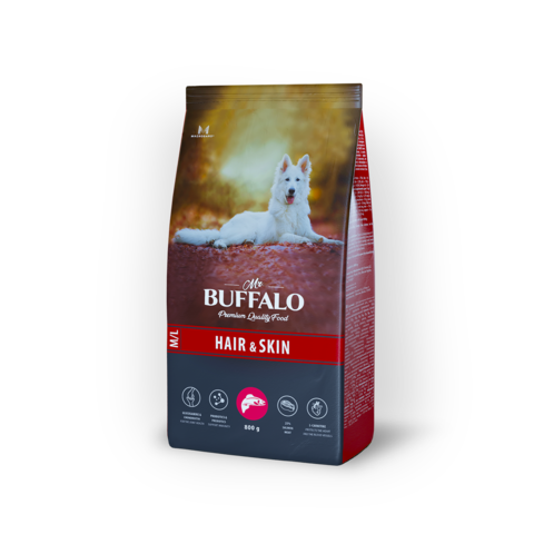 Mr.Buffalo Hair Skin сухой корм для собак средних и крупных пород (лосось) 800 гр