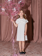 Велюровое платье Mjölk Экрю, с бантом