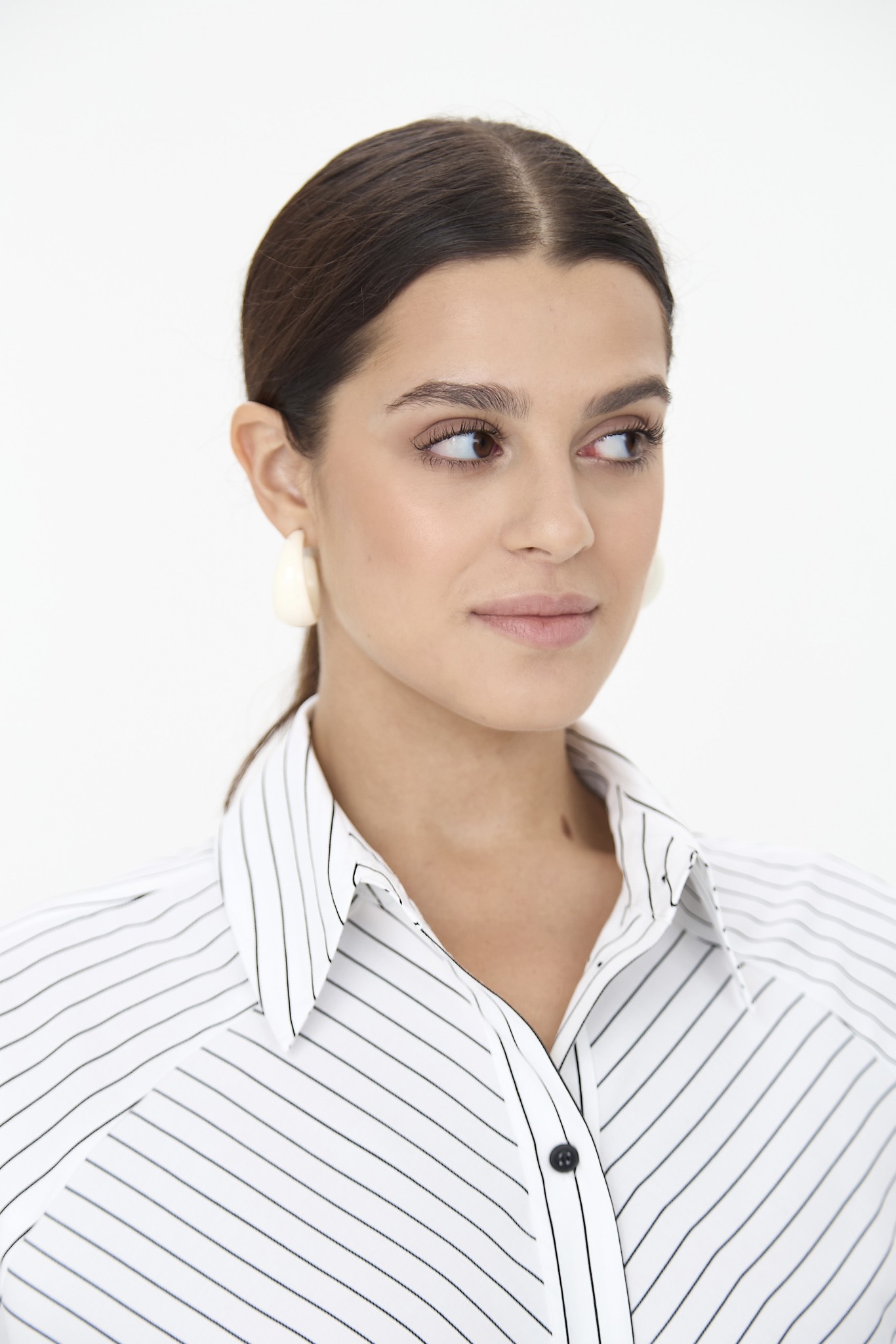 Рубашка прямая комбинированная в полоску, черно-белый