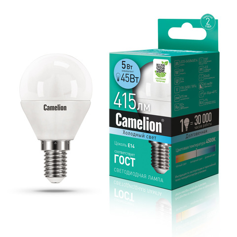 Лампа Светодиодная Camelion LED5-G45/845/E14 шарик