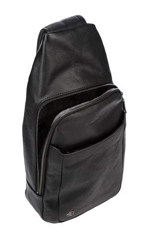 Рюкзак слинг Piquadro Black Square, чёрный, кожа натуральная (CA4827B3/N)