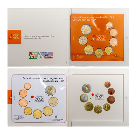 2 евро  2021 Италия официальный набор монет евро ( 8 монет, от 1 цент до 2 евро ). BU