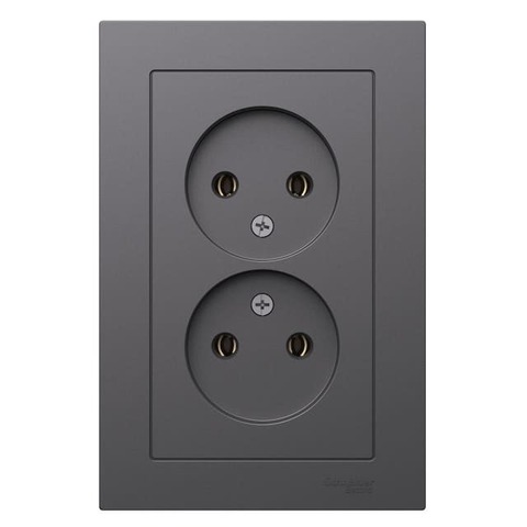 Розетка двойная без заземления, 16А, в сборе. Цвет Базальт. Schneider Electric AtlasDesign. ATN001420