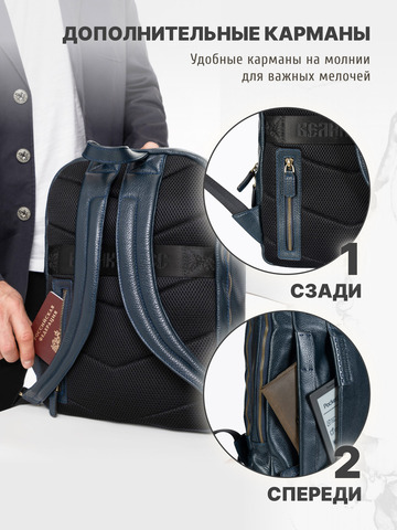 Кожаный рюкзак-компактный синего цвета