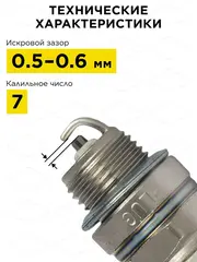 Свеча зажигания DDE - PR7Y (Champion RCJ7, Bosch WR11EO, NGK BR2LM) бензопилы, триммеры, мотобуры до 30 куб.см (917-469)